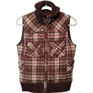 VTG Plaid Vest Knit Neck & Hem  S